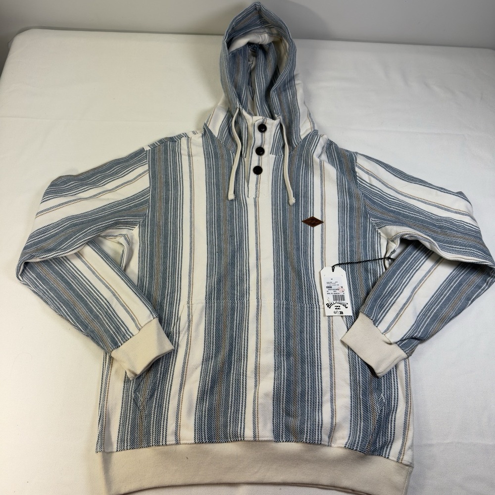 Billabong Rancho Stripe Hoodie Men's Large Blue Cream Beach‎ Poncho Style Surf